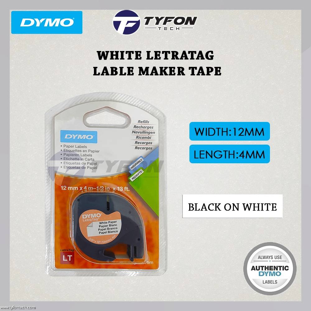 DYMO LetraTAG Paper Label Maker Tape 91200 12mm x 4m Roll S0721510 (Pearl  White)