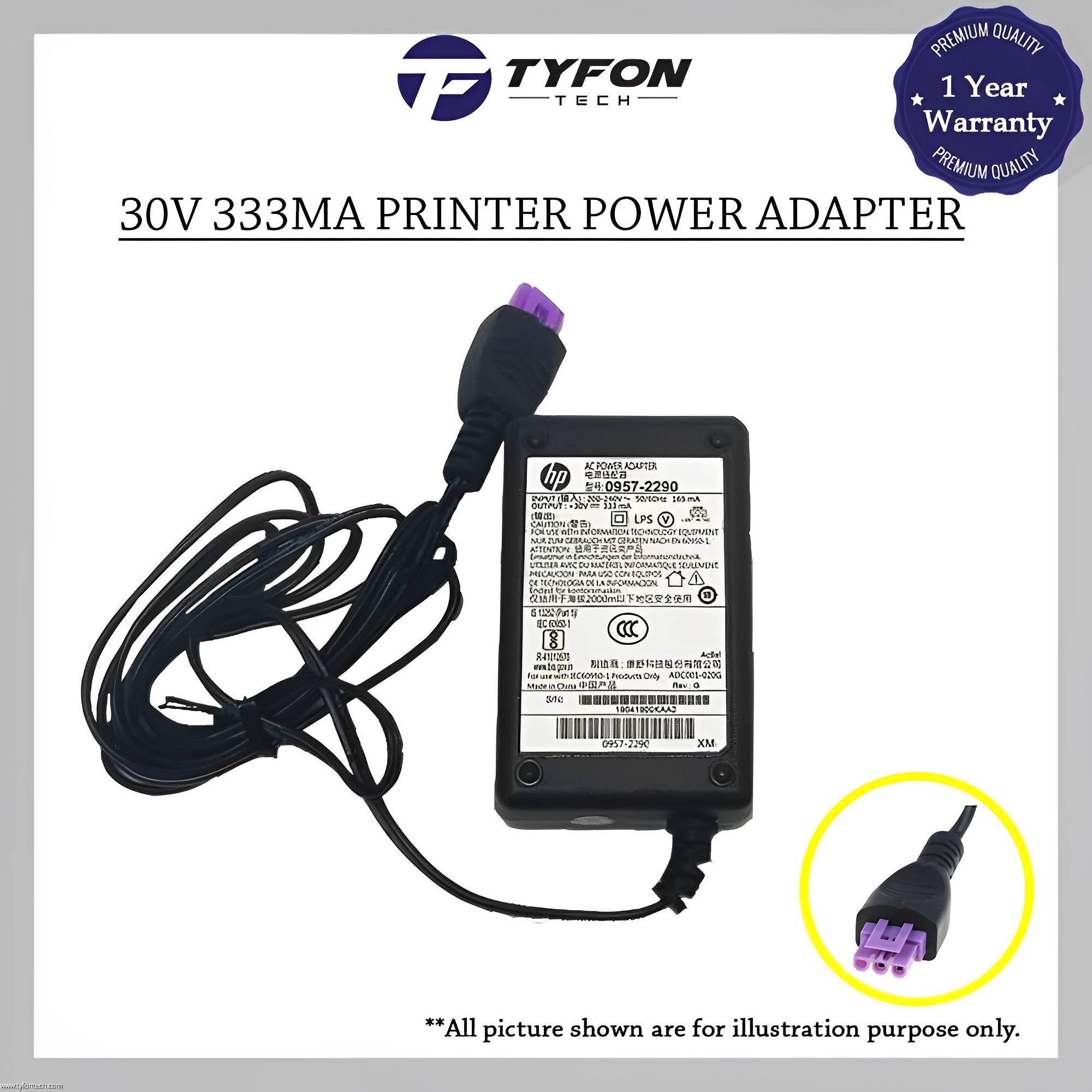 HP DeskJet 1050 1000 2050 2060 HP Printer Power Adapter 30V 333mA Power