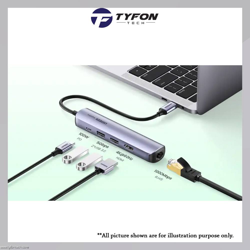 UGREEN Ultra Slim 5In1 USB C Hub (USBC Docking to 2 USB 3.0 HDMI 4K
