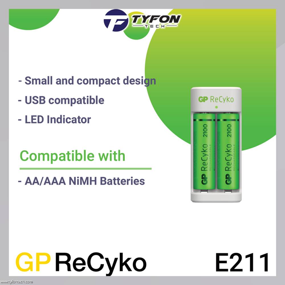 GP ReCyko E211 Rechargeable NiMH Battery Charger 2 Slot AA 2100mAh