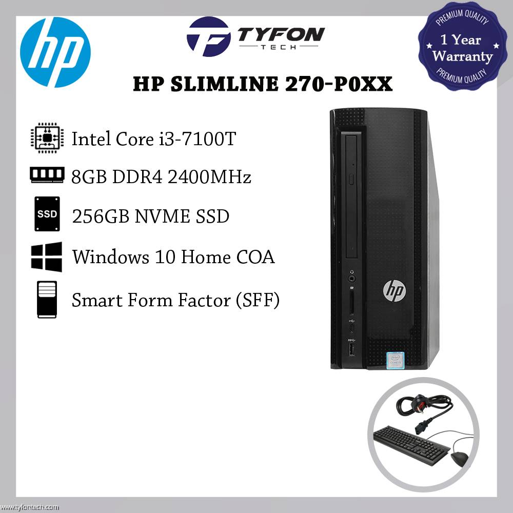 HP Slimline 270p0xx i37100T 8GB DDR4 RAM 256GB NVME SSD Win 10 Home