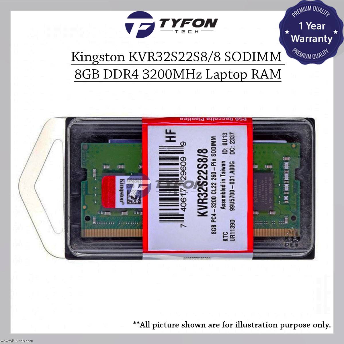 Kingston製　KVR32S22S8/8　SODIMM DDR4 PC4-25600 8GB Kingston KVR32S22S8⁄8 8GB 3200MHz DDR4 SODIMM Notebook RAM
