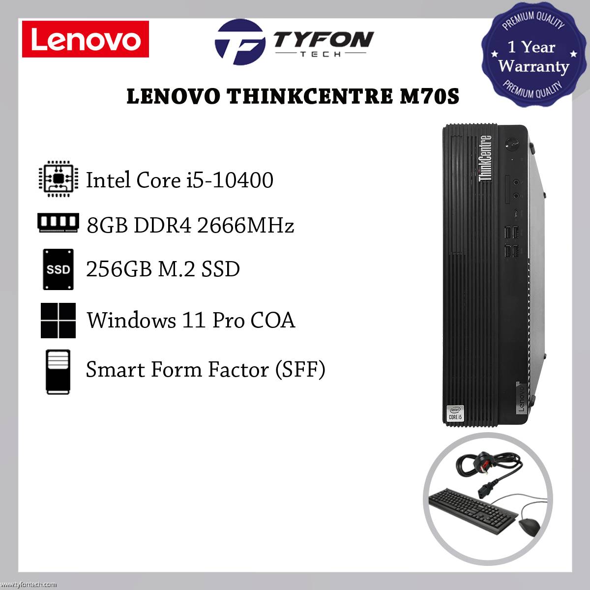 Lenovo ThinkCentre M70s SFF i5-10400 8GB RAM 256GB M.2 SSD Win 11