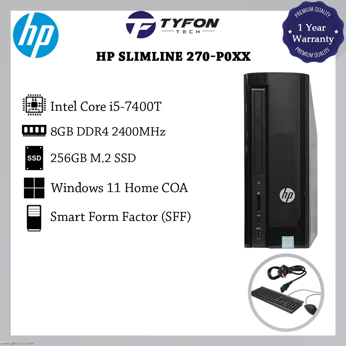 HP Slimline 270-p0xx i5-7400T 8GB DDR4 RAM 256GB M.2 SSD Win 11 Home