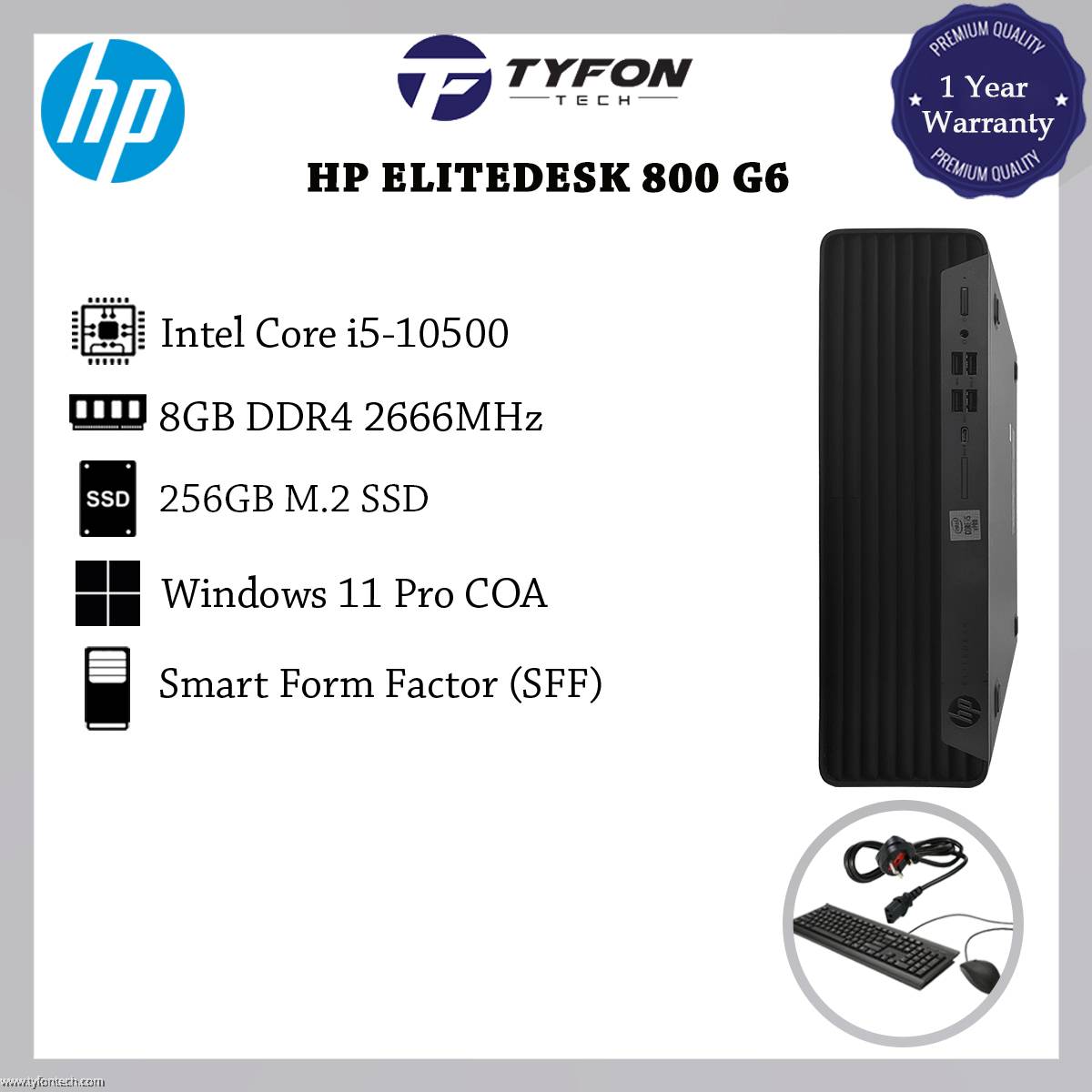 HP Elitedesk 800 G6 SFF i5-10500 8GB DDR4 RAM 256GB M.2 SSD Win 11