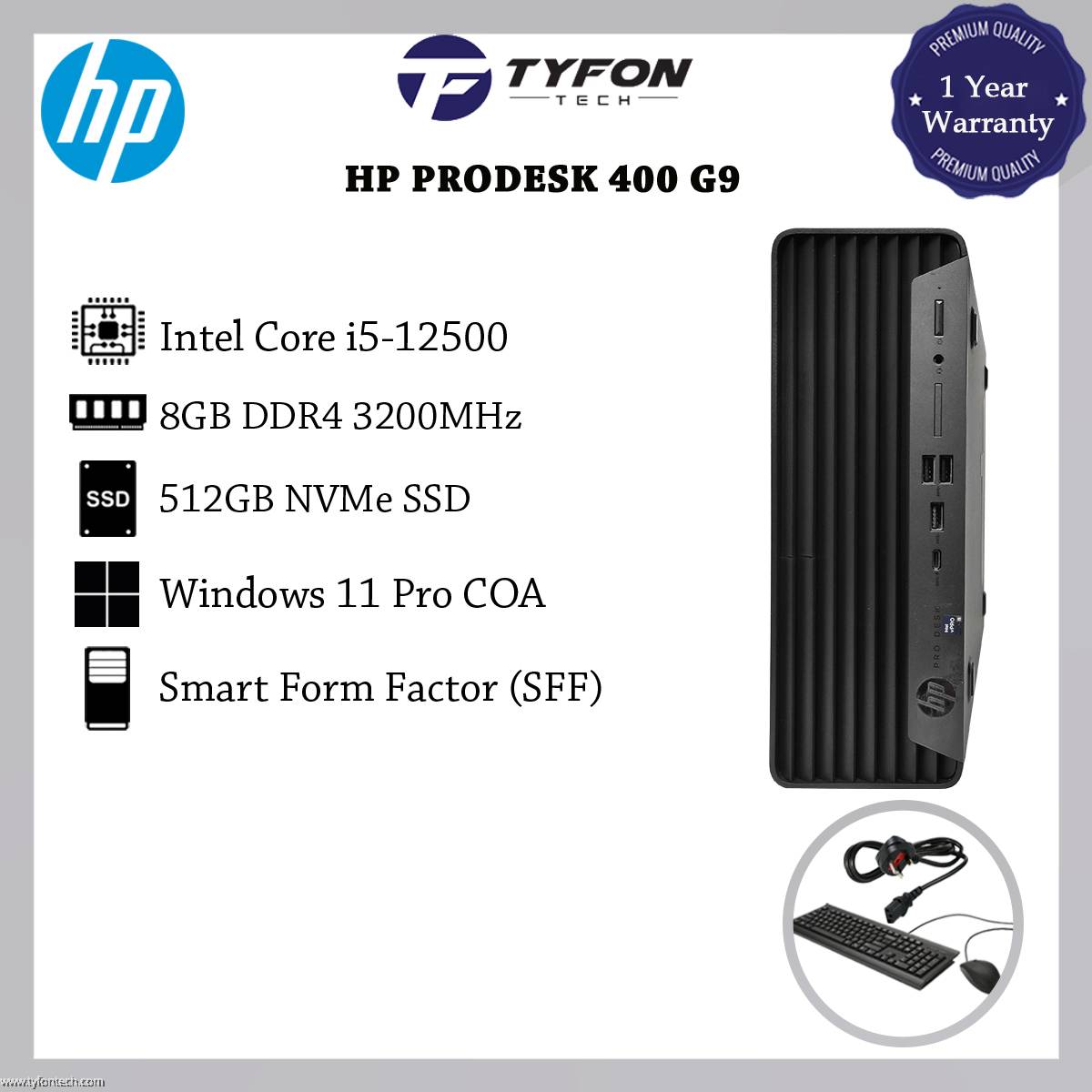 HP Prodesk 400 G9 SFF i5-12500 8GB DDR4 RAM 512GB NVMe SSD Win 11 Pro