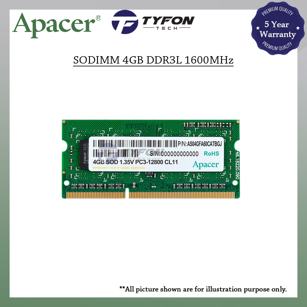 Apacer SODIMM 4GB DDR3L 1600Mhz PC3L-12800 Laptop RAM Low Voltage