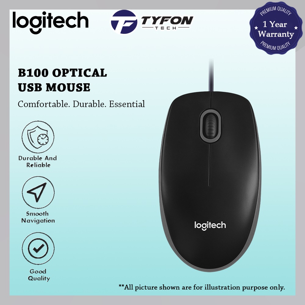 Mouse Ottico USB B100 – Cablato E Silenzioso – Colore Nero