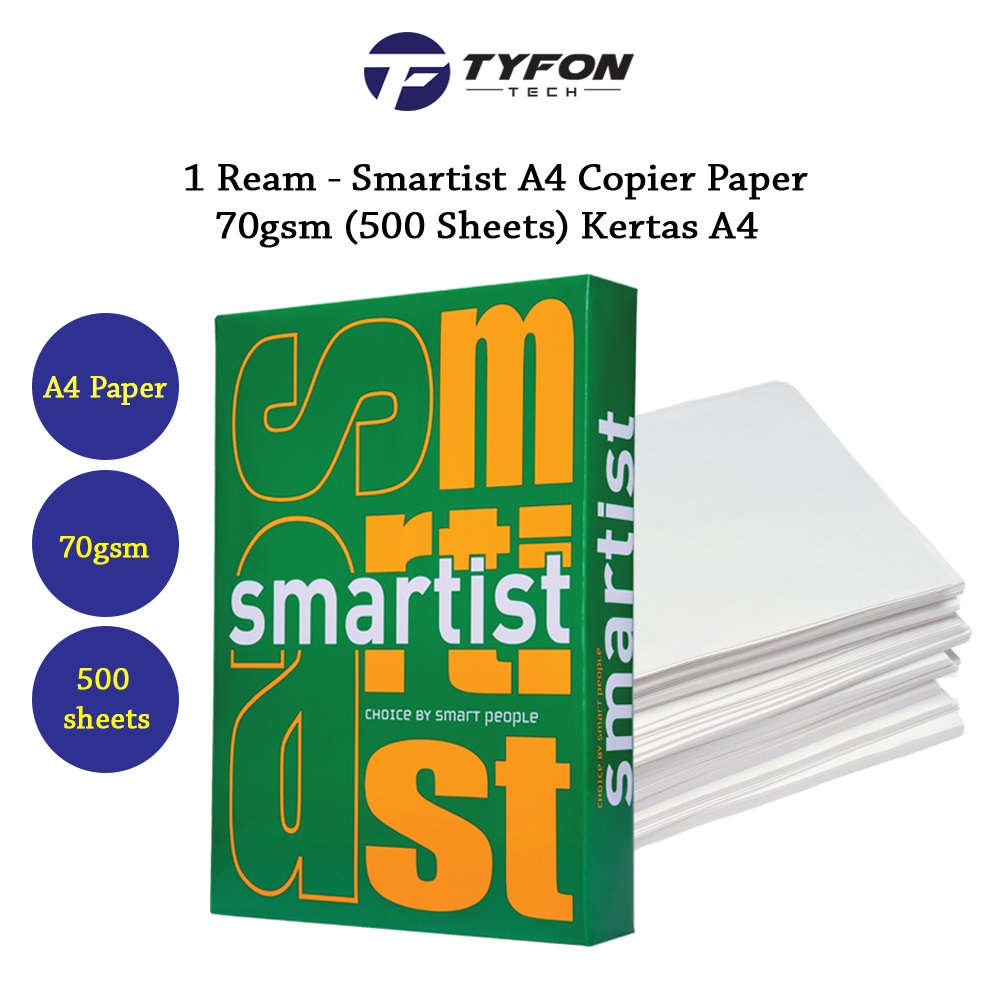 A4 Paper | 1 Ream - Smartist A4 Copier Paper - 70gsm (500 Sheets) Kertas A4