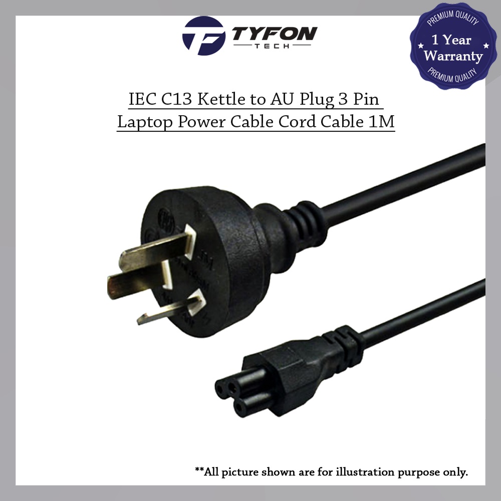 Plug In Cable IEC C13 Kettle to AU Plug 3 Pin Laptop Power Cable Cord Cable 1M