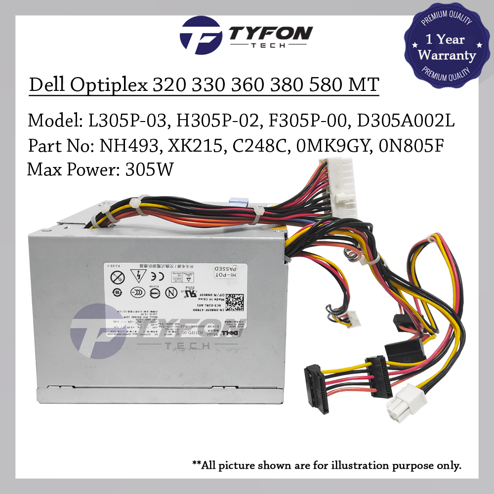Dell Optiplex 760 780 960 MT Power Supply PSU 305W AC305AM-00