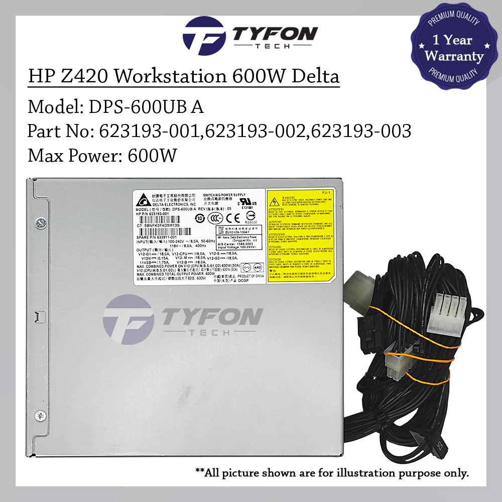 HP Z420 Workstation Power Supply PSU 600W Delta DPS-600UB A 623193-001 ...