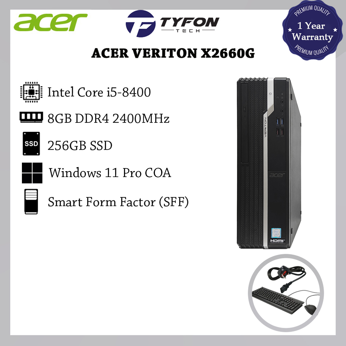 Acer Veriton X2660G SFF i5-8400 8GB DDR4 RAM 256GB SSD Win 11 Pro